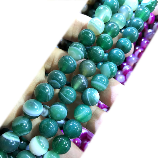 CAG1002 Banded Agate Beads Smooth Round 8mm 15" Strand