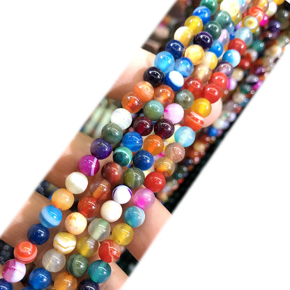 CAG1005 Colorful Banded Agate Beads Smooth Round 4mm 15" Strand