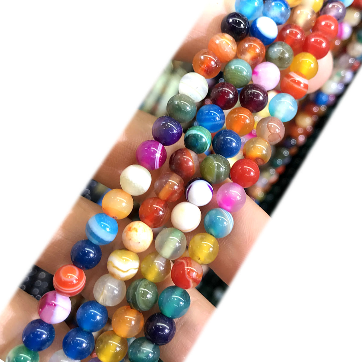 CAG1006 Colorful Banded Agate Beads Smooth Round 6mm 15" Strand