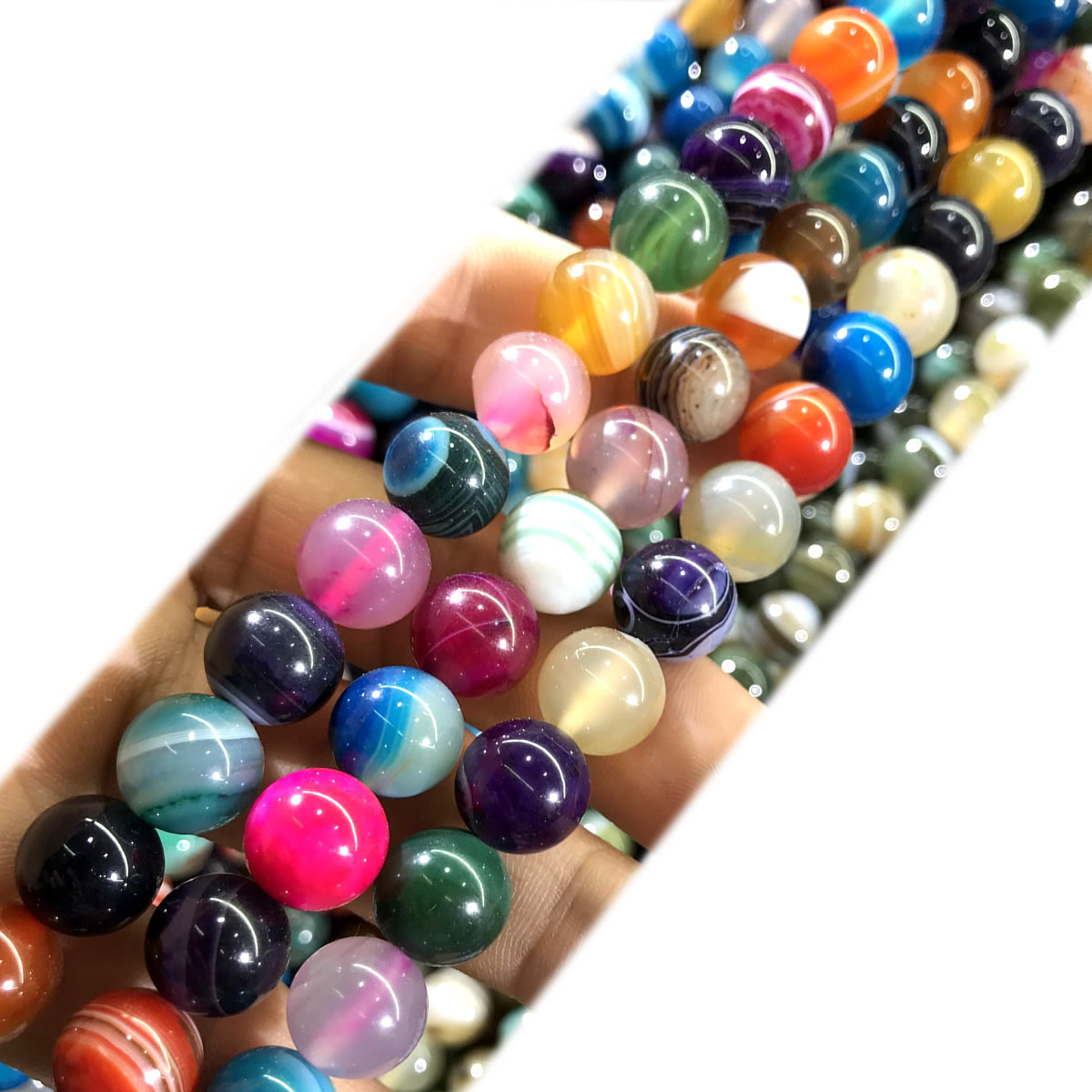 CAG1007 Colorful Banded Agate Beads Smooth Round 8mm 15" Strand