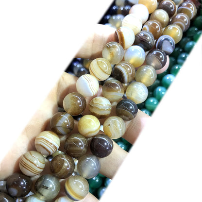 CAG1011 Banded Agate Beads Smooth Round 6mm 15" Strand