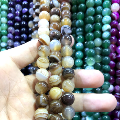 CAG1011 Banded Agate Beads Smooth Round 6mm 15" Strand