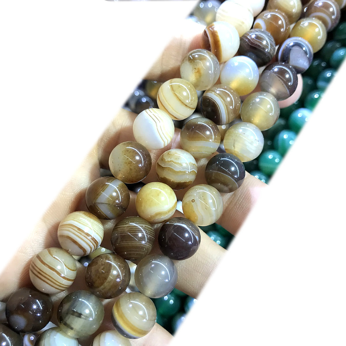 CAG1013 Banded Agate Beads Smooth Round 10mm 15" Strand