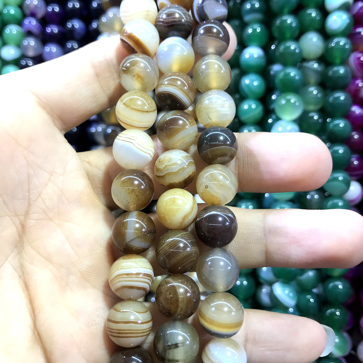 CAG1013 Banded Agate Beads Smooth Round 10mm 15" Strand