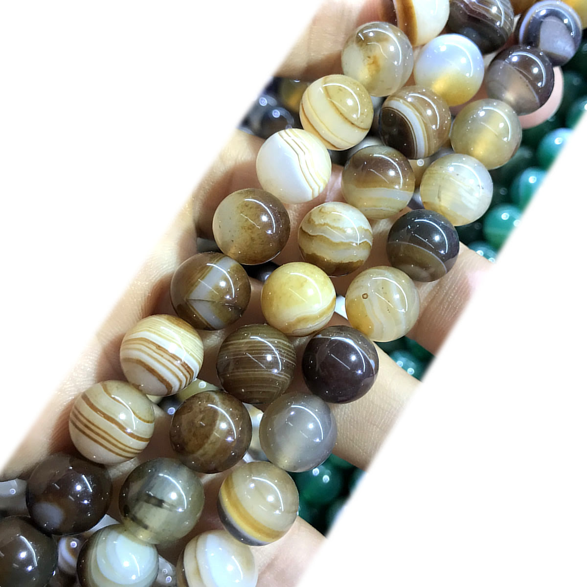 CAG1014 Banded Agate Beads Smooth Round 12mm 15" Strand