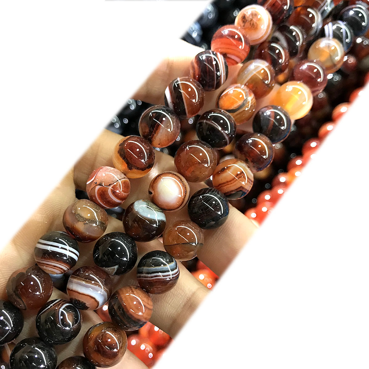 CAG1016 Banded Agate Beads Smooth Round 6mm 15" Strand