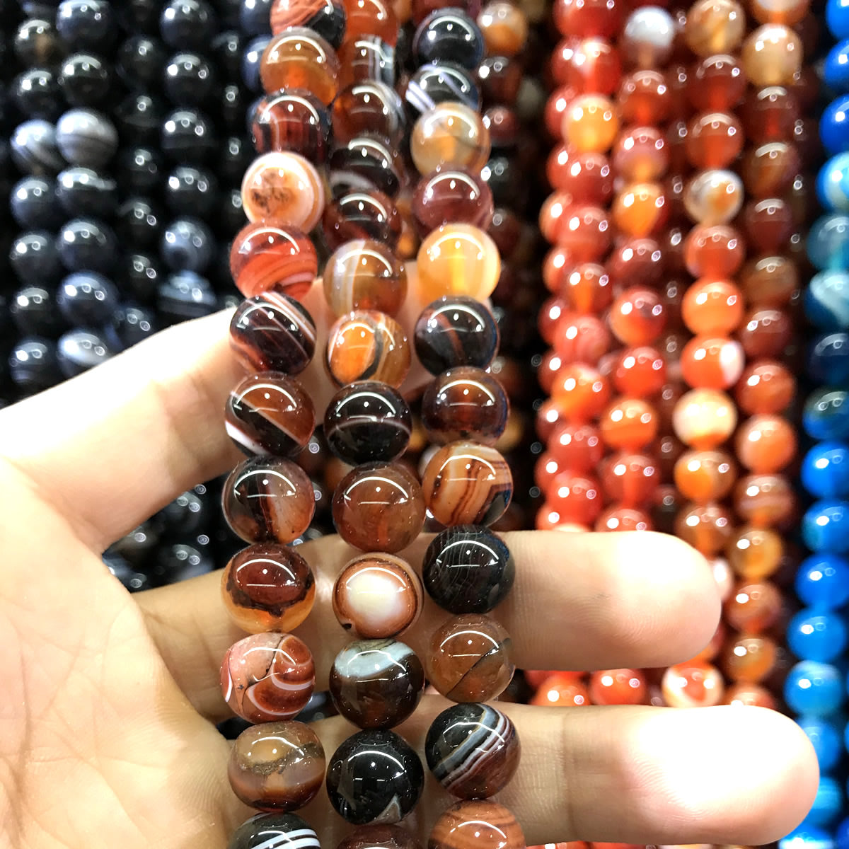 CAG1016 Banded Agate Beads Smooth Round 6mm 15" Strand