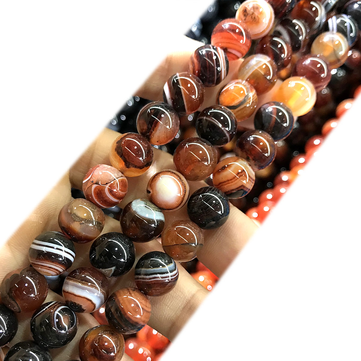 CAG1018 Banded Agate Beads Smooth Round 10mm 15" Strand