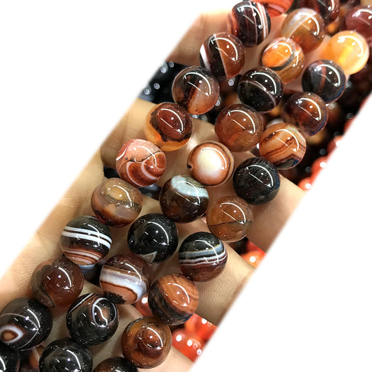 CAG1019 Banded Agate Beads Smooth Round 12mm 15" Strand