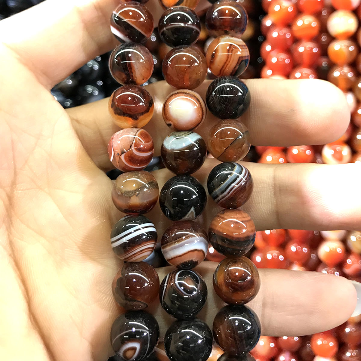 CAG1019 Banded Agate Beads Smooth Round 12mm 15" Strand