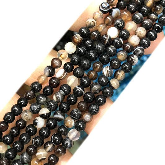 CAG1020 Banded Agate Beads Smooth Round 4mm 15" Strand