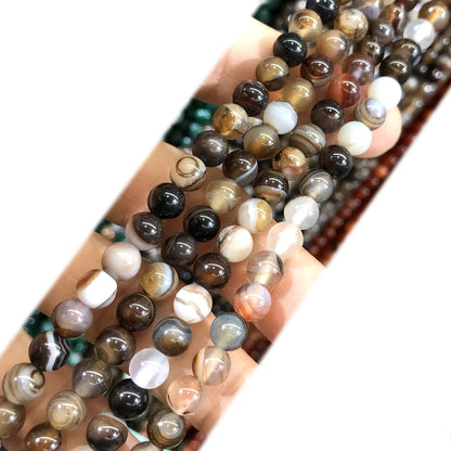 CAG1021 Banded Agate Beads Smooth Round 6mm 15" Strand