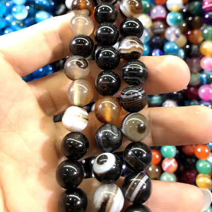 CAG1024 Banded Agate Beads Smooth Round 12mm 15" Strand