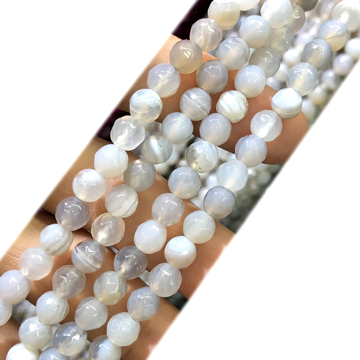 CAG1031 Banded Agate Beads Faceted Round 6mm 15" Strand