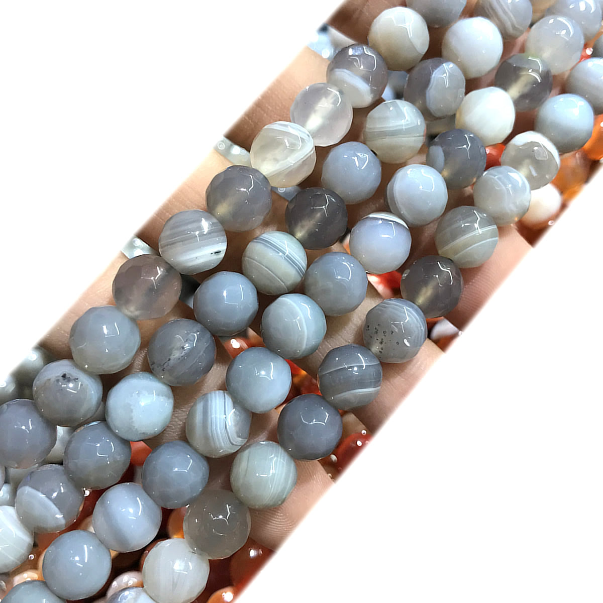 CAG1032 Banded Agate Beads Faceted Round 8mm 15" Strand