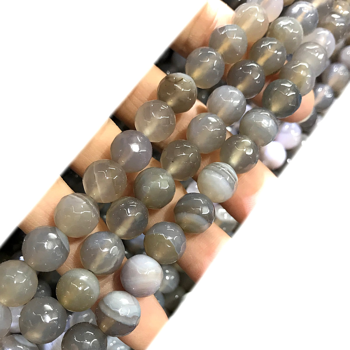 CAG1033 Banded Agate Beads Faceted Round 10mm 15" Strand