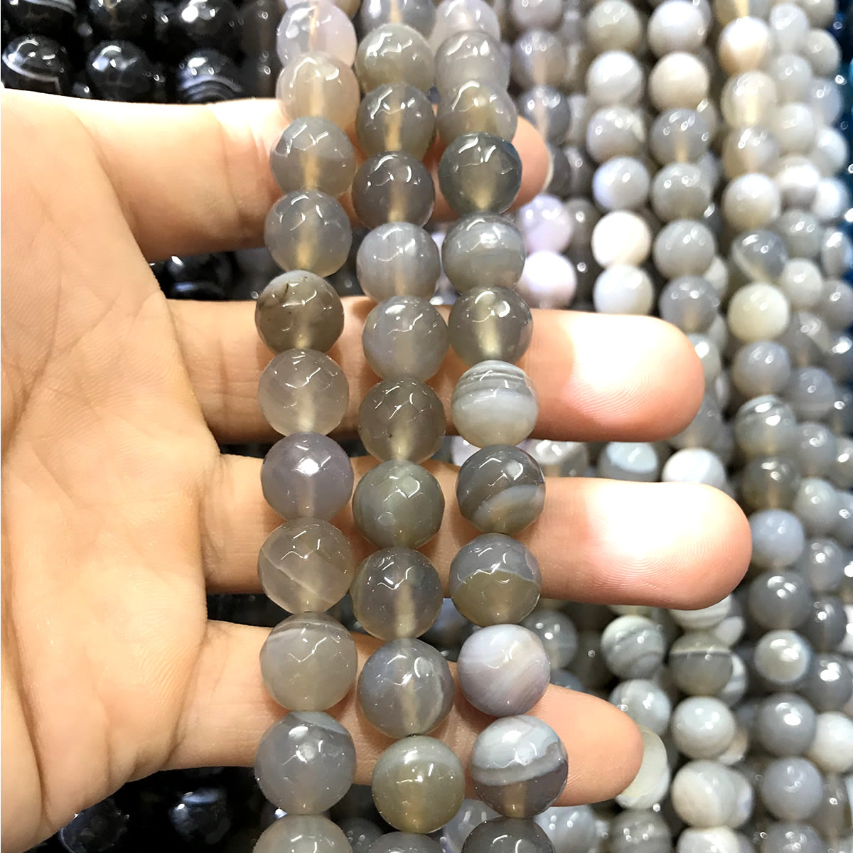 CAG1033 Banded Agate Beads Faceted Round 10mm 15" Strand