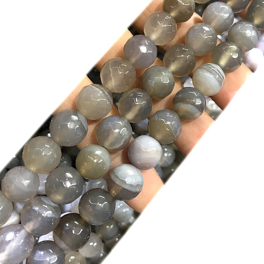 CAG1034 Banded Agate Beads Faceted Round 12mm 15" Strand