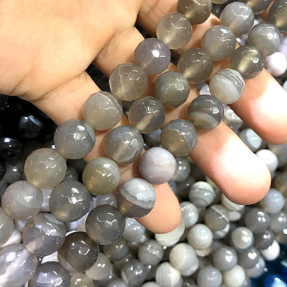 CAG1034 Banded Agate Beads Faceted Round 12mm 15" Strand