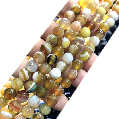 CAG1036 Banded Agate Beads Faceted Round 6mm 15" Strand