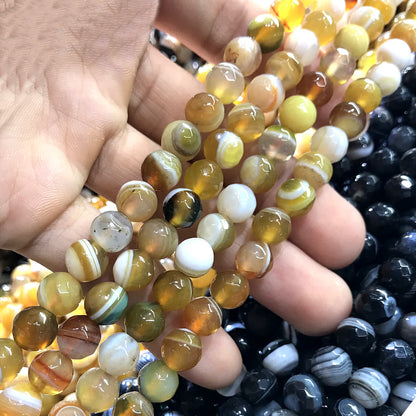 CAG1036 Banded Agate Beads Faceted Round 6mm 15" Strand