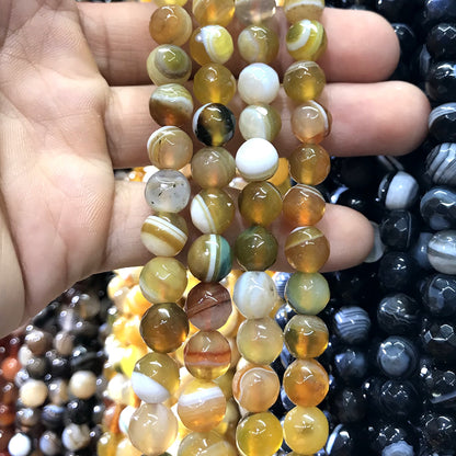 CAG1037 Banded Agate Beads Faceted Round 8mm 15" Strand