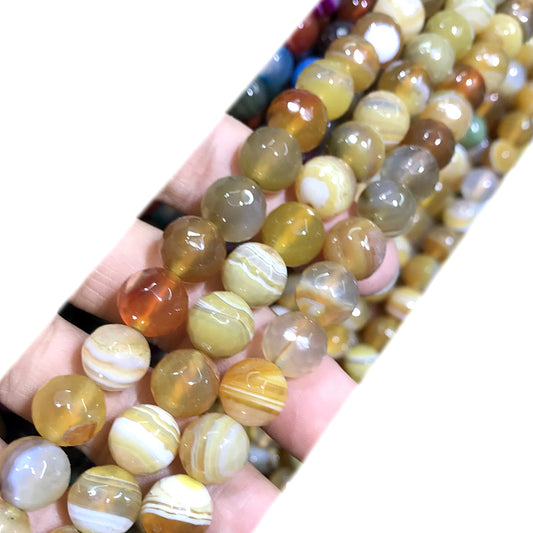 CAG1038 Banded Agate Beads Faceted Round 10mm 15" Strand