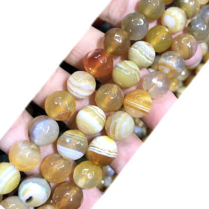 CAG1039 Banded Agate Beads Faceted Round 12mm 15" Strand