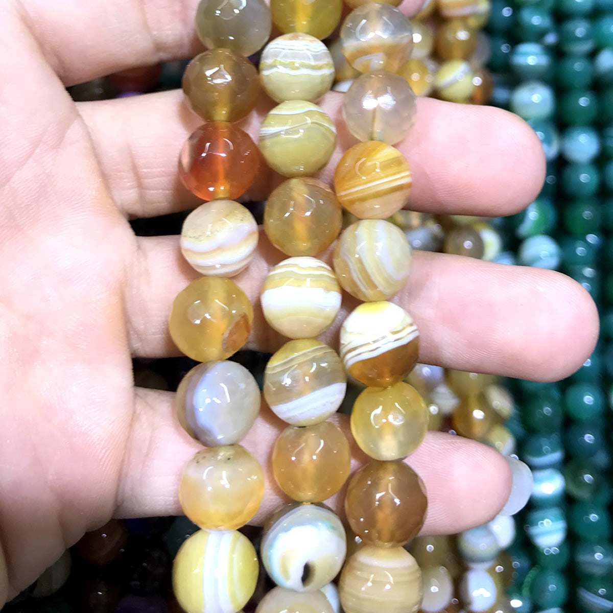 CAG1039 Banded Agate Beads Faceted Round 12mm 15" Strand