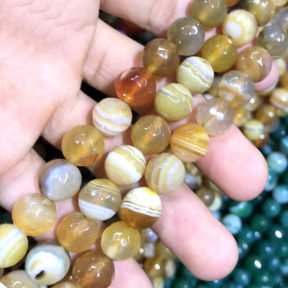 CAG1039 Banded Agate Beads Faceted Round 12mm 15" Strand