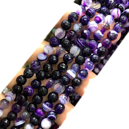 CAG1041 Banded Agate Beads Faceted Round 6mm 15" Strand