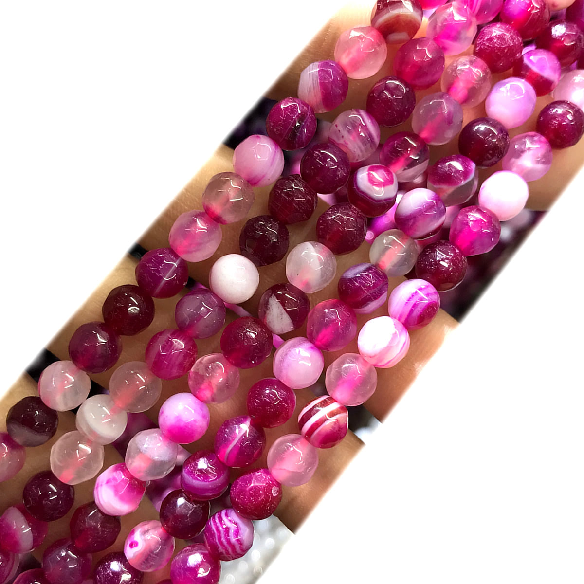 CAG1046 Banded Agate Beads Faceted Round 6mm 15" Strand