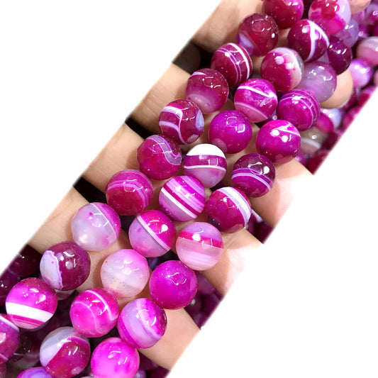 CAG1048 Banded Agate Beads Faceted Round 10mm 15" Strand