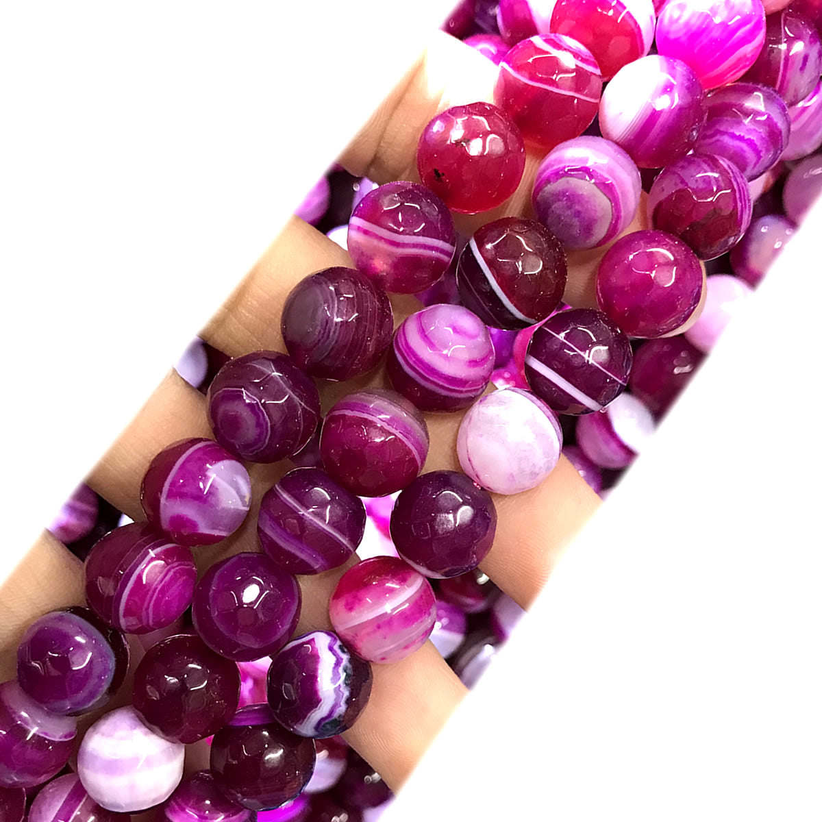 CAG1049 Banded Agate Beads Faceted Round 12mm 15" Strand