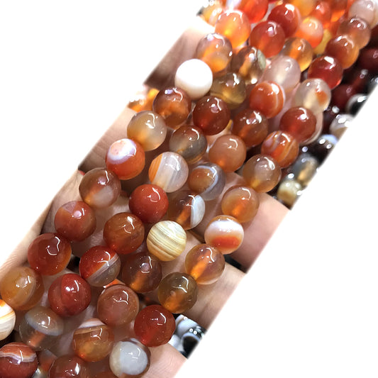 CAG1051 Banded Agate Beads Faceted Round 6mm 15" Strand