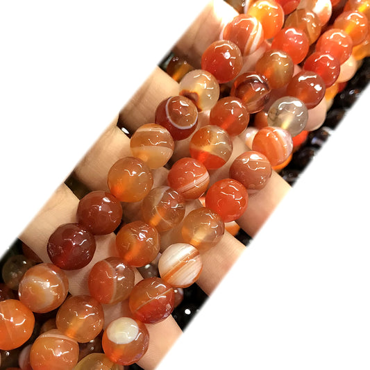 CAG1053 Banded Agate Beads Faceted Round 10mm 15" Strand