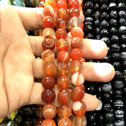 CAG1053 Banded Agate Beads Faceted Round 10mm 15" Strand