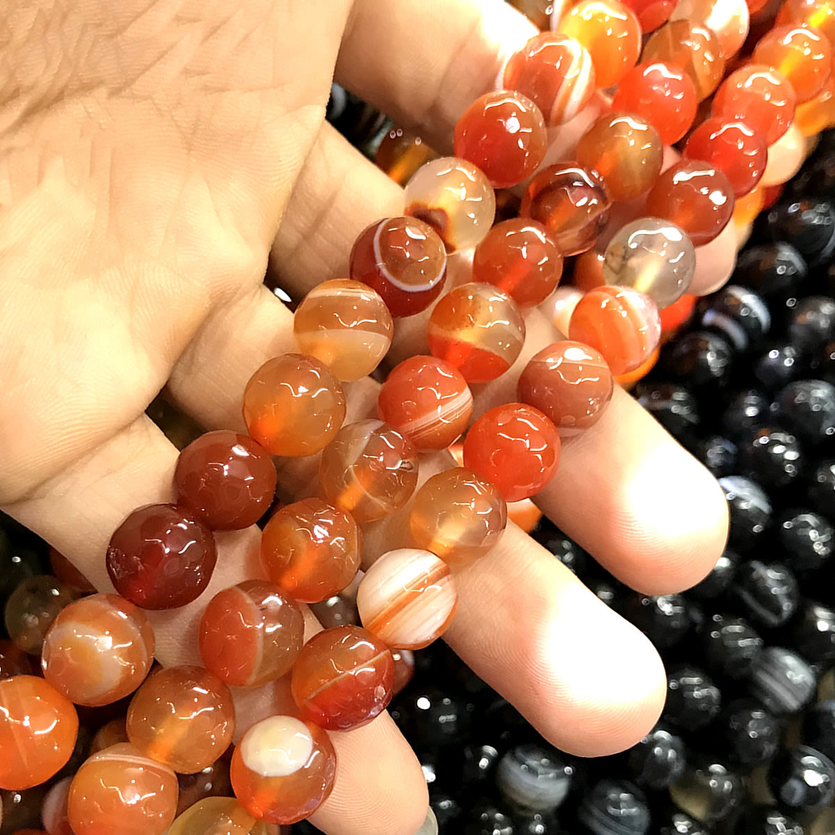 CAG1053 Banded Agate Beads Faceted Round 10mm 15" Strand