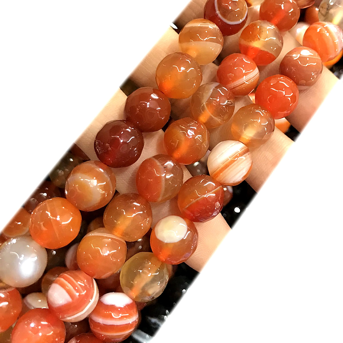 CAG1054 Banded Agate Beads Faceted Round 12mm 15" Strand