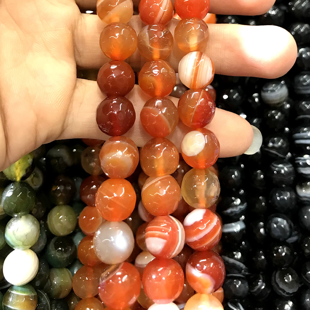 CAG1054 Banded Agate Beads Faceted Round 12mm 15" Strand