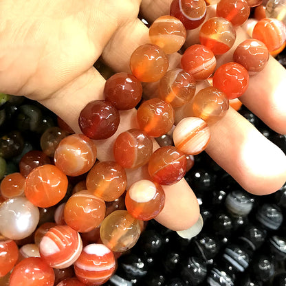 CAG1054 Banded Agate Beads Faceted Round 12mm 15" Strand