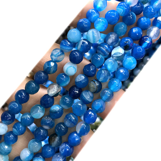 CAG1056 Banded Agate Beads Faceted Round 6mm 15" Strand