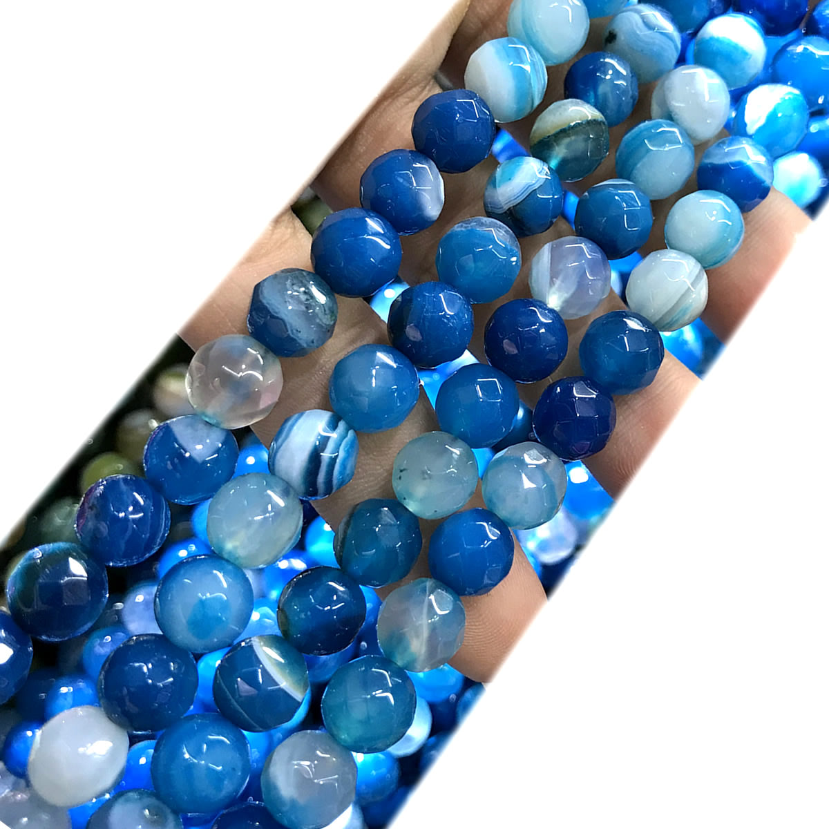 CAG1057 Banded Agate Beads Faceted Round 8mm 15" Strand