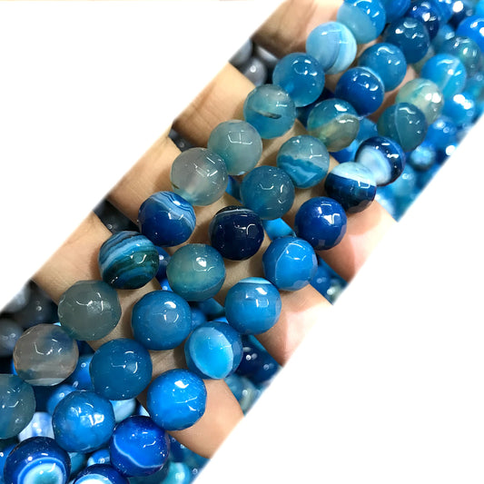 CAG1058 Banded Agate Beads Faceted Round 10mm 15" Strand