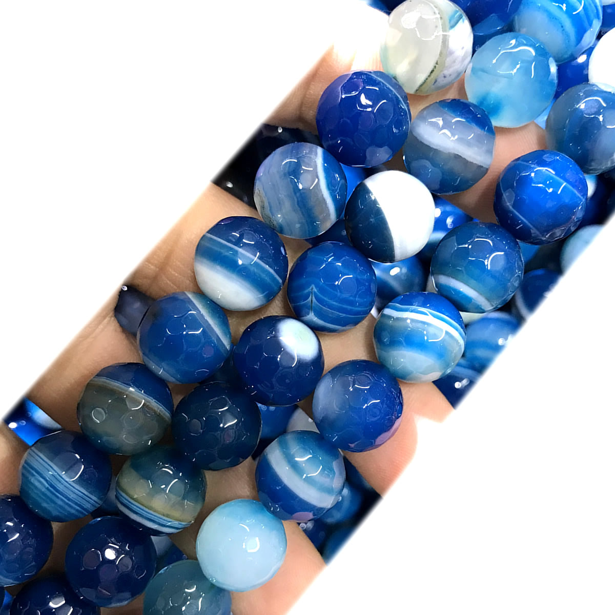 CAG1059 Banded Agate Beads Faceted Round 12mm 15" Strand