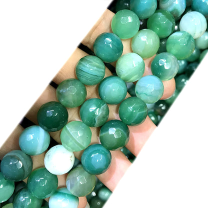 CAG1064 Banded Agate Beads Faceted Round 12mm 15" Strand