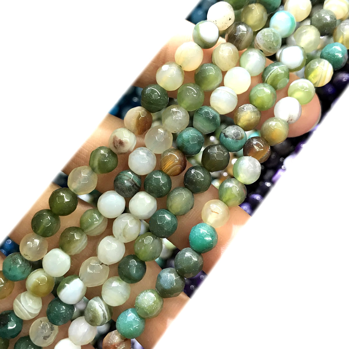 CAG1066 Banded Agate Beads Faceted Round 6mm 15" Strand