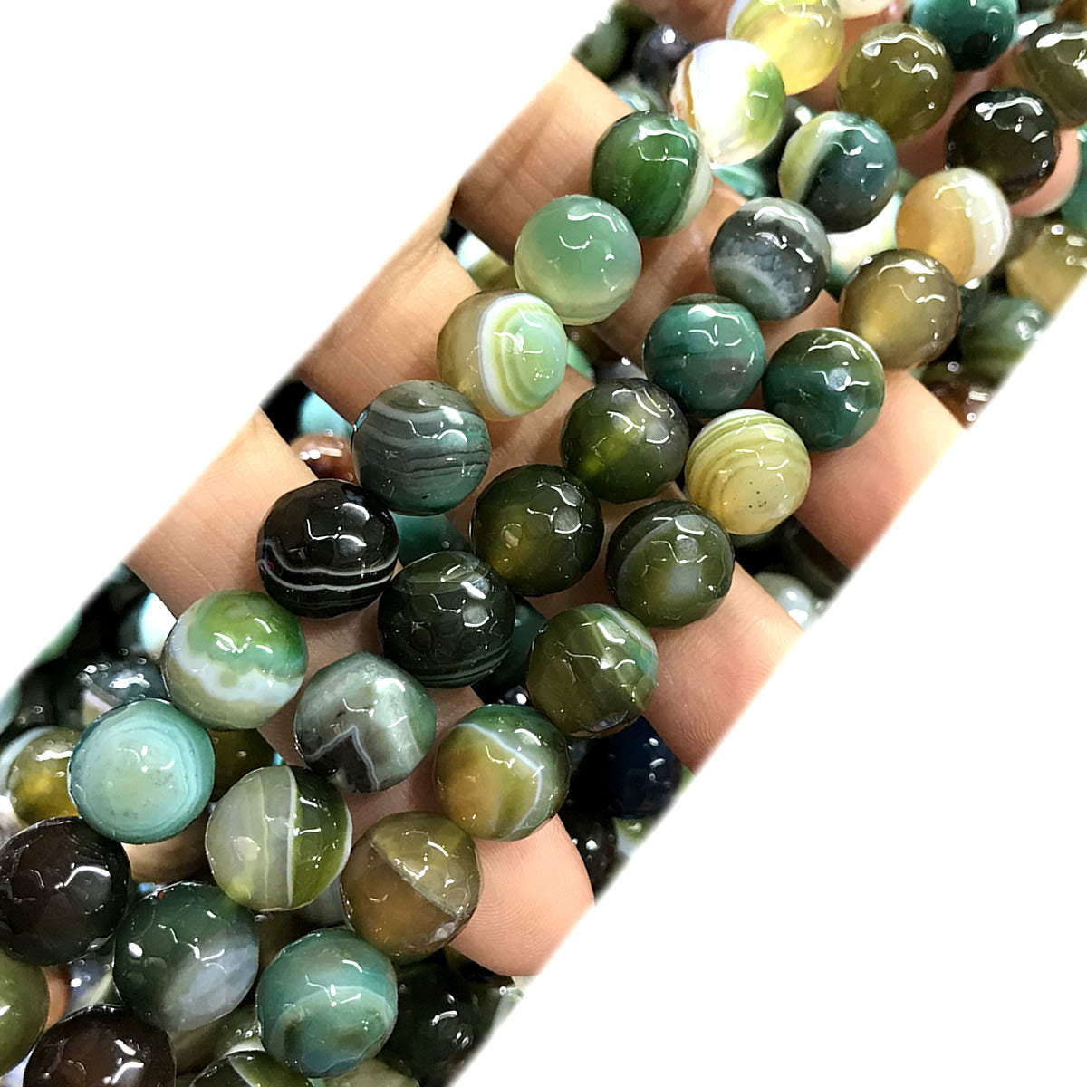 CAG1068 Banded Agate Beads Faceted Round 10mm 15" Strand