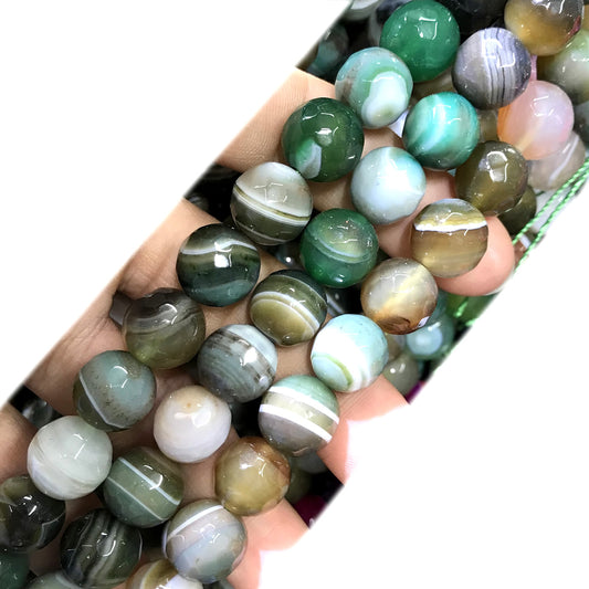 CAG1069 Banded Agate Beads Faceted Round 12mm 15" Strand