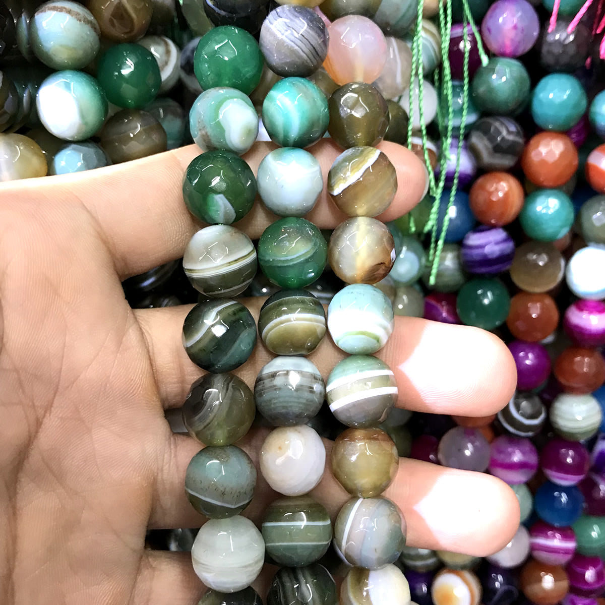 CAG1069 Banded Agate Beads Faceted Round 12mm 15" Strand